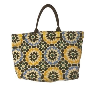 Lulu Dharma Womens Canvas Geometric Tile Pattern Large Tote Bag
